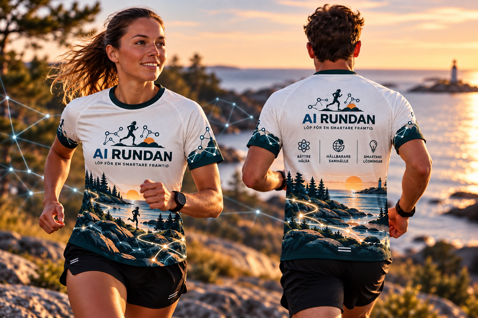 Två löpare i AI RUNDAN-tröjor
